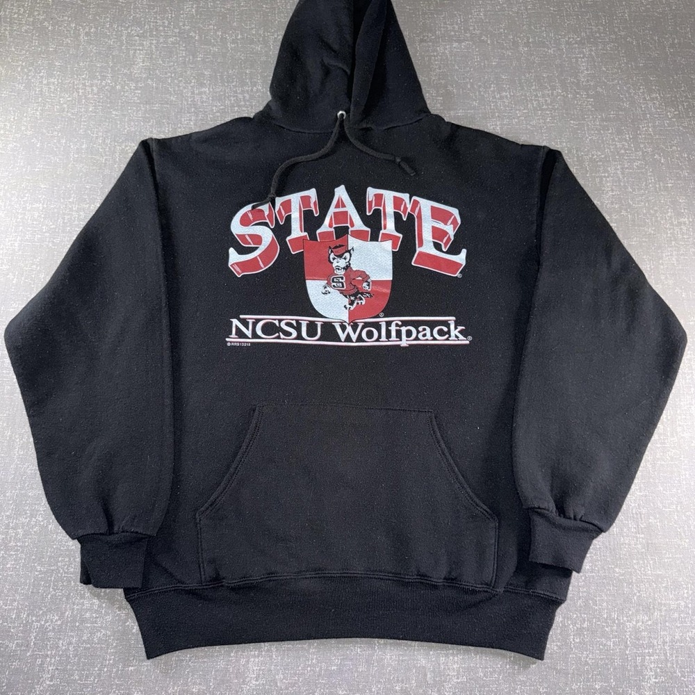 Vintage NC State Wolfpack Hoodie Sweatshirt Mens XL Black NCAA College Jerzees